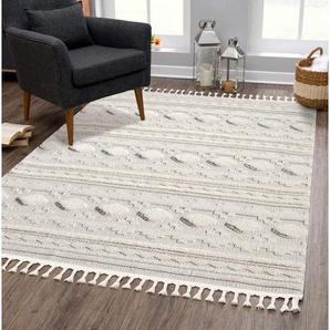 Teppich VALENCIA 930, Carpet City, rechteckig, Höhe: 20 mm, Boho-Stil, Hochtief-Muster/ 3D-Effekt, mit Fransen