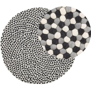 Teppich Velfarbig/Schwarz/Grau Wollfilz 140 x 140 cm Kurzflor Handgewebt Rund Wohnzimmer Flur Schlaffzimmer Modernesd Design