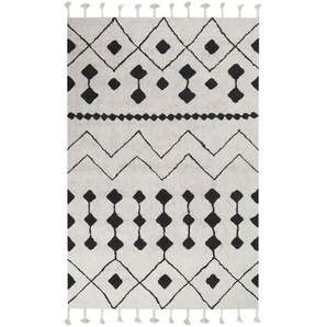 Teppich Weiß/Schwarz aus Baumwolle 140 x 200 cm geometrisches Muster Rechteckig Kurzflor im Boho-Stil Wohn- und Schlafzimmer