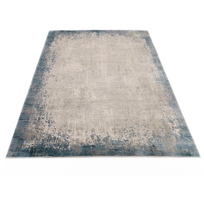 Teppich WK WOHNEN BORDER Teppiche Gr. B/L: 140 cm x 200 cm, 8 mm, 1 St., blau (türkis) Esszimmerteppiche hochwertiger Viskoseanteil, samtweiche Oberfläche mit 3 D Effekt