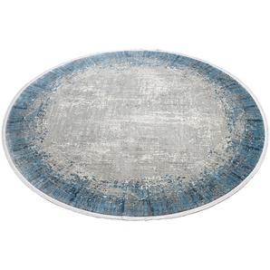 Teppich WK WOHNEN BORDER Teppiche Gr. Ø 200 cm, 8 mm, 1 St., blau (türkis) Esszimmerteppiche hochwertiger Viskoseanteil, samtweiche Oberfläche mit 3 D Effekt