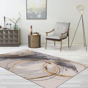 Teppich Wohnzimmer Schlafzimmer Flur Teppich Kurzflor Kreisel Muster in Gelb Creme,120x170 cm