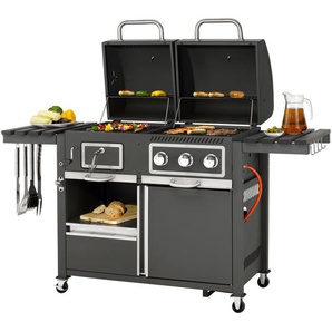 Gasgrill TEPRO Kohle-Gas-Kombi Toronto Grills Gr. B/H/T: 173 cm x 116 cm x 65 cm, grau (anthrazit, edelstahlfarben) Gasgrills Grills BxTxH: 173x65x116,5 cm