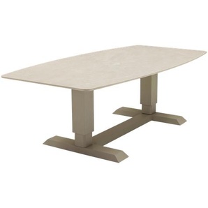 TERRANO Lifttisch 90x180, Bootsform Platte: Sintered Stone beige, Gestell: Aluminium taupe