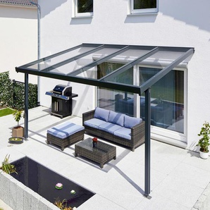 Terrassendach GUTTA Premium Terrassenüberdachungen Gr. B/H/T: 410,2 cm x 300 cm x 306 cm, einbrennlackiert, grau (anthrazit) Überdachungen
