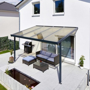 Terrassendach GUTTA Premium Terrassenüberdachungen Gr. B/H/T: 410,2 cm x 300 cm x 306 cm, einbrennlackiert, grau (anthrazit) Überdachungen BxT: 410x306 cm, Dach Acryl bronce