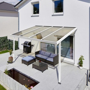 Terrassendach GUTTA Premium Terrassenüberdachungen Gr. B/H/T: 410,2 cm x 300 cm x 306 cm, einbrennlackiert, weiß Überdachungen BxT: 410x306 cm, Dach Acryl bronce