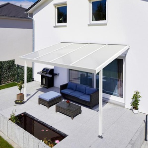 Terrassendach GUTTA Premium Terrassenüberdachungen Gr. B/H/T: 410,2 cm x 300 cm x 306 cm, einbrennlackiert, weiß Überdachungen BxT: 410x306 cm, Dach Acryl Klima blue