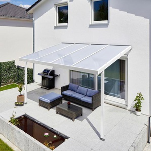 Terrassendach GUTTA Premium Terrassenüberdachungen Gr. B/H/T: 410,2 cm x 300 cm x 306 cm, einbrennlackiert, weiß Überdachungen BxT: 410x306 cm, Dach Polycarbonat Opal