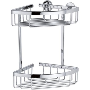 Tesa - aluxx Duschablage für die Ecke, zweistöckig, Aluminium, verchromt, rostfrei, inkl. Klebelösung, 163 mm x 163 mm x 262 mm