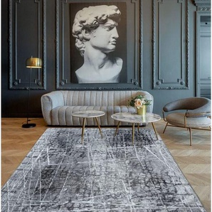 The Carpet - Canyon pflegeleichter Teppich, Flachgewebe, modernes Design, ideal für Küche und Esszimmer, Gel-Rücken, Anti-Rutsch Unterseite, Grau,