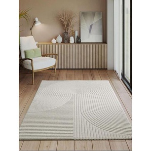 The Carpet - Everest - moderner Kurzflor Teppich Wohnzimmer Schlafzimmer mit Hoch-Tief-Effekt, 3D Effekt, hohe Flordichte und angenehm weich, Creme,