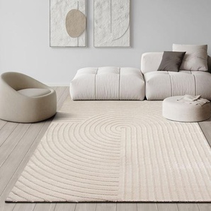 The Carpet - Knight Eleganter, Hochwertiger, Wohnzimmer Teppich, Softer Kurzflor, 3-D Effekt, Glänzende Design-Elemente, Beige, 080 x 150 cm