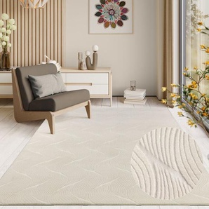 The Carpet - Rio moderner und weicher Wohnzimmer Teppich mit Anti-Rutsch-Rücken und 3D-Optik, Creme, 080 x 150 cm