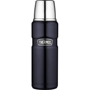Thermos Isolierflasche, Dunkelblau, Metall, 0,47 L, doppelwandig, schlag- und bruchfest, lebensmittelecht, Vakuum, 100% dicht, abnehmbarer Deckel,