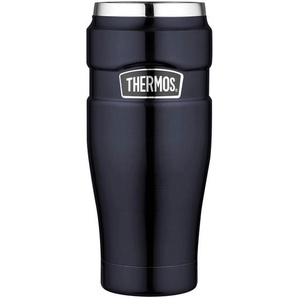 Thermos Thermobecher Stainless King, Dunkelblau, Metall, Kunststoff, 0,47 L, BPA-frei, doppelwandig, schlag- und bruchfest, abnehmbarer Deckel, hält