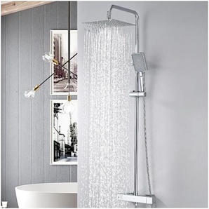 Detbom - Thermostat-Duschsäule Chrom-Duschsystem Elegantes Duschset mit Thermostatmischer für Badezimmer Quadratischer Regenduschkopf