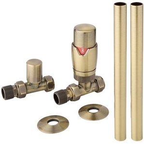 Thermostatisches Durchgangsventilset & Rohrverbindungen, 15mm, gebürstetem Gold - Hudson Reed