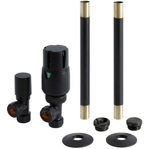 Thermostatisches Heizkörper-Winkelventilset, Rohrstücke für 15mm Kupferrohre, in Schwarz - Hudson Reed