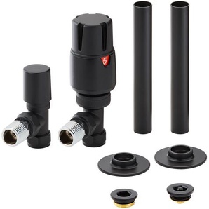 Thermostatisches Winkelventilset & Rohrstücke (modern) – Schwarz