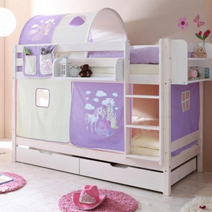 Ticaa Etagenbett Marcel, mit Rollrost und Textil-Set, Kiefer
