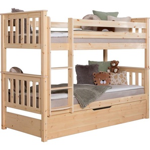 Ticaa Etagenbett Sammy, umbaubar zu 2 Einzelbetten, edles Design im Landhausstil (90x200cm), inklusive Schubkasten, 2x Rollrost, zertifiziertes Massivholz Kiefer