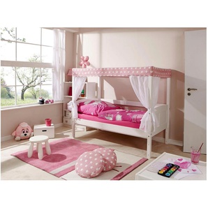 Himmelbett TICAA Lino Betten Gr. Liegefläche B/L: 80 cm x 160 cm, kein Härtegrad, Schaumstoffmatratze, rosa (kiefer massiv weiß lackiert, rosa) Himmelbetten Zubehör Betten