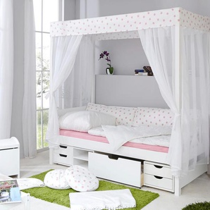 Himmelbett TICAA Lino Betten Gr. Mit Funktionsschubkästen »Marlies«, Liegefläche B/L: 90 cm x 200 cm, kein Härtegrad, ohne Matratze, weiß (kiefer massiv gewachst) Himmelbetten Zubehör Betten