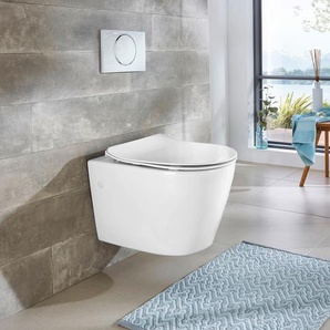 Tiefspül-WC WELLTIME Vigo WCs weiß WC-Becken spülrandlose Toilette aus Sanitärkeramik, inkl. WC-Sitz mit Softclose