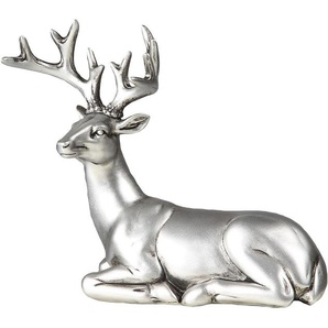 Tierfigur AMBIENTE HAUS Hirsch Figur - legend Dekofiguren Gr. B/H/T: 18 cm x 15 cm x 8 cm, silberfarben (antik, silberfarben) Tierfiguren Dekofiguren