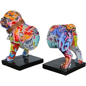 Tierfigur CASABLANCA BY GILDE Buchstütze 2er-Set Mops Street Art Dekofiguren Gr. B/H/T: 23 cm x 20 cm x 12 cm, Tier, bunt (weiß, bunt) Tierfiguren Graffiti-Design