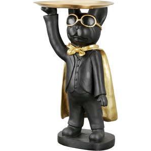 Tierfigur CASABLANCA BY GILDE Hund Hero Dog mit Tablett stehend Dekofiguren Gr. B/H/T: 13 cm x 31 cm x 10 cm, schwarz Tierfiguren