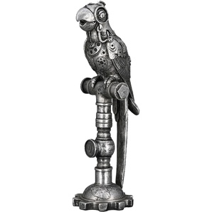 Tierfigur CASABLANCA BY GILDE Skulptur Parrot Steampunk Dekofiguren Gr. B/H/T: 12,5 cm x 30,5 cm x 9,5 cm, silberfarben Tierfiguren