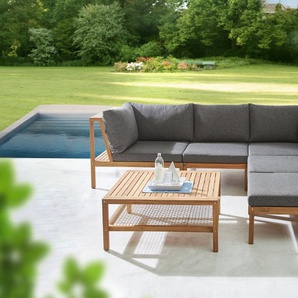 Timbers Gartenlounge-Set Chesapeake, (Set, 6-tlg., verschiedene Stellmöglichkeiten), Set besteht aus 100% Akazienholz, inkl. Auflagen