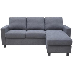 Time Ecksofa, Grau, Holz, Kunststoff, Textil, Pappel, Sperrholz, 3-Sitzer, Füllung: Taschenfederkern,Polyester, Ottomane rechts, 198x135 cm,
