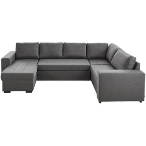 Time Wohnlandschaft, Grau, Textil, 5-Sitzer, Füllung: Schaumstoff, seitenverkehrt montierbar, U-Form, 313x207 cm, Liegefunktion, Schlafen auf