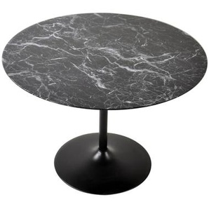 Tisch Schwarz, rund, Ø 110 cm, Tischplatte foliert in Marmoroptik - Holztisch