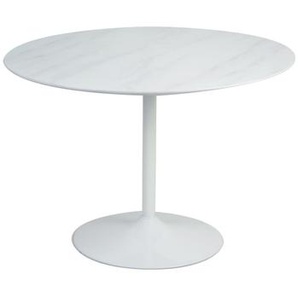 Tisch Weiß, rund, Ø 110 cm, Tischplatte foliert in Marmoroptik - Holztisch
