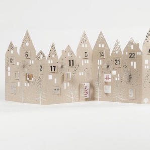 Tischaufsteller Adventskalender Silhouette Good old friends Graupappe silberfarben bedruckt, Designer Sarah Baumann, 29.5x84x0.2 cm
