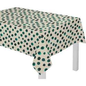Tischdecke ADAM Dots Tischdecken Gr. B/L: 190 cm x 145 cm, rechteckig, grün (natur, dunkelgrün) Tischdecken nachhaltig aus Bio-Baumwolle,Made in Germany