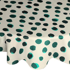 Tischdecke ADAM Dots Tischdecken Gr. B/L: 220 cm x 145 cm, oval, grün (natur, dunkelgrün) Tischdecken