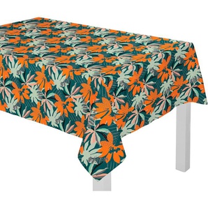 Tischdecke ADAM Jungle Tischdecken Gr. B/L: 250 cm x 145 cm, 1 St., rechteckig, bunt (dunkelgrün, orange) Tischdecken GOTS organic,zertifiziert durch CERES 0242Made in Germany