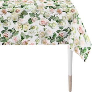 Tischdecke APELT 1624 Summergarden, Sommerdeko, Sommer Tischdecken Gr. B/L: 150 cm x 250 cm, 1 St., bunt (weiß, grün, rosa) Tischdecken