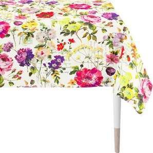 Tischdecke APELT 6850 SUMMERTIME, Sommerdeko, Sommer Tischdecken Gr. B/L: 150 cm x 250 cm, 1 St., bunt (weiß, bunt) Tischdecken mit Sommerblüten, Digitaldruck, Blüten Motiv