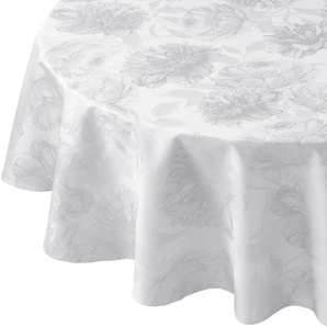 Tischdecke CURT BAUER 3458 Diana, oval, mit filigran gezeichneten Pfingstrosen Tischdecken Gr. B/L: 160 cm x 220 cm, 1 St., oval, weiß Tischdecken aus 100% Baumwolle, merzerisiert, Damast-Tischwäsche