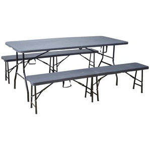 Tischgarnitur , Anthrazit , Metall, Kunststoff , 3-teilig , 74x74 cm , Tisch klappbar, Bank klappbar , Freizeit, Campingzubehör, Campingtische