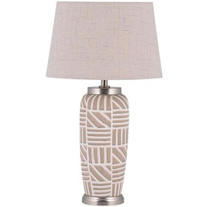 Tischlampe Beige Keramik 48 cm mit dekorativen geometrischen Muster langes Kabel mit Schalter Wohnzimmer Glamour