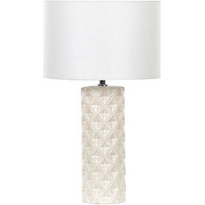 Tischlampe Beige Keramik 49 cm Stoffschirm Weiß Trommelform Elegant Modern Nachttischlampe für Schlafzimmer Wohnzimmer