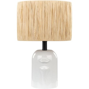 Tischlampe Cremeweiß Keramik 46 cm Papierschirm Trommelform Natürlich Gesichtsmotiv Kabel mit Schalter Modern Skandinavisch Beleuchtung