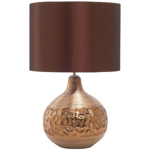 Tischlampe Gold geschwungener Porzellanfuß Stoffschirm Braun Kabel mit Schalter Moderner Glamouröser Stil